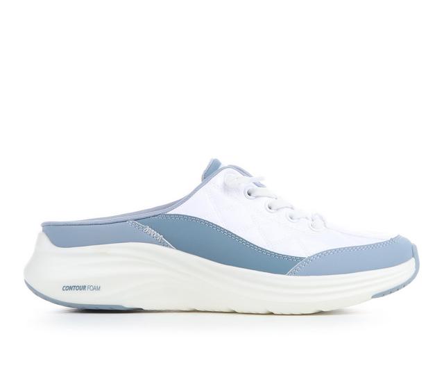 Women's Skechers 150409 Cozy Fit Contour Foam Mule Sneakers in Wht/Lt Blue color