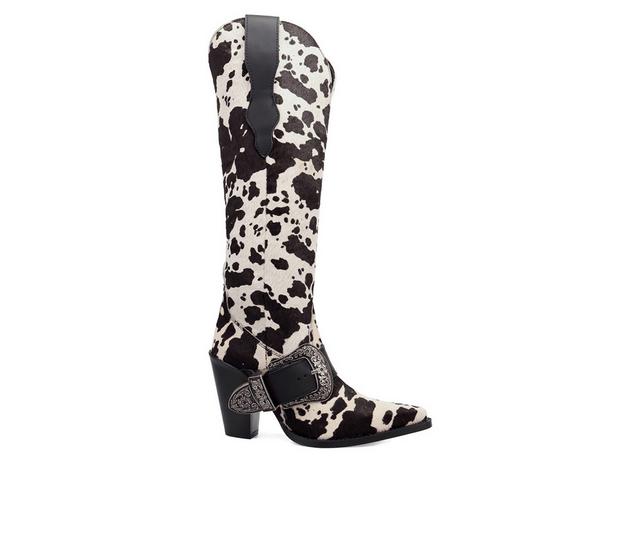 Women's Dingo Boot Spur Crazy Western Boots in Cow Print color