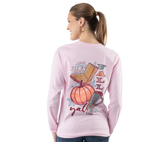 It's a Girl Thing Fall Y'all Long Sleeve Tee in LT PINK color