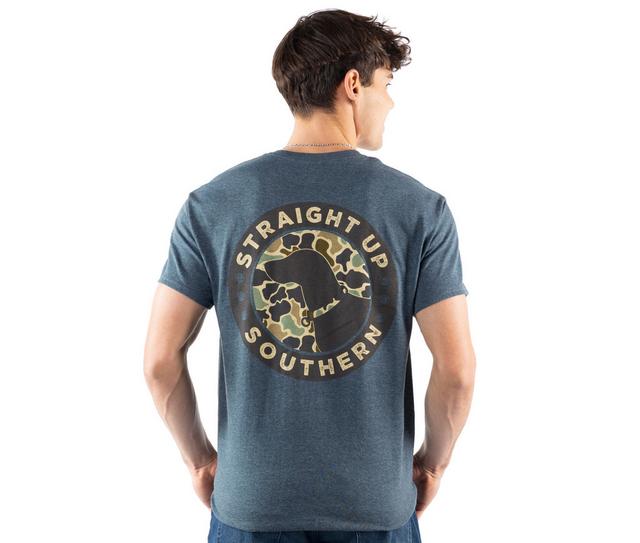 STRAIGHT UP SOUTHERN Southern Duck Camo Logo Short Sleeve Tee in DARK HTHR color