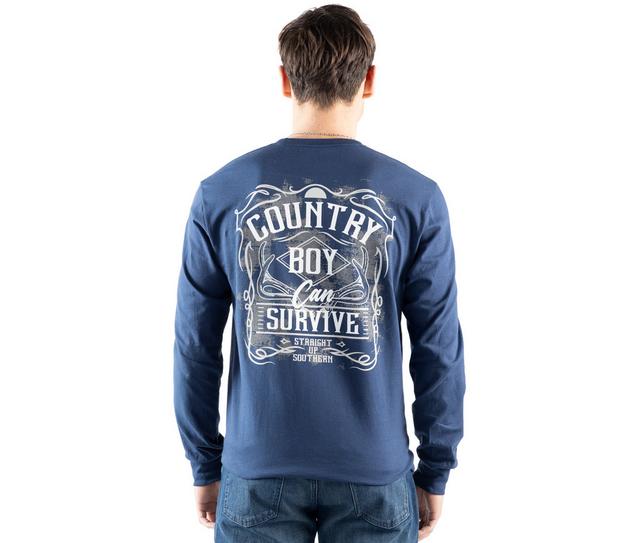 STRAIGHT UP SOUTHERN Country Boy Long Sleeve Tee in NAVY color