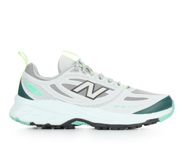 Women's New Balance W410V9 Trail Running Shoes in Grey/Grn/Glow color