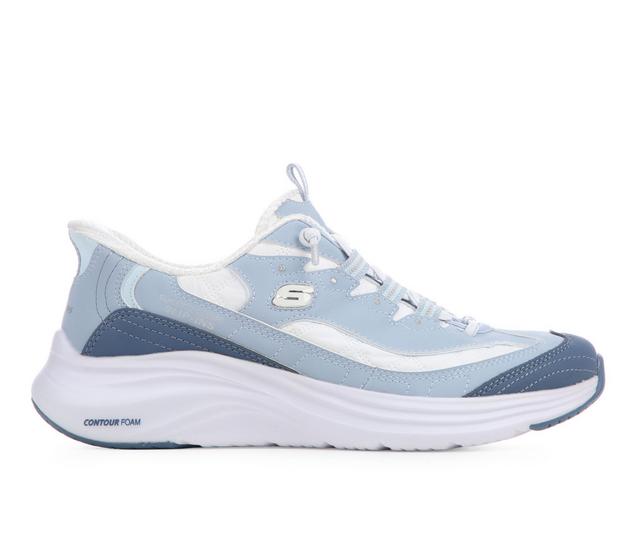 Women's Skechers 150412 D'Lite Cozy Fit Contour Slip In Walking Shoes in Lt Blue/White color