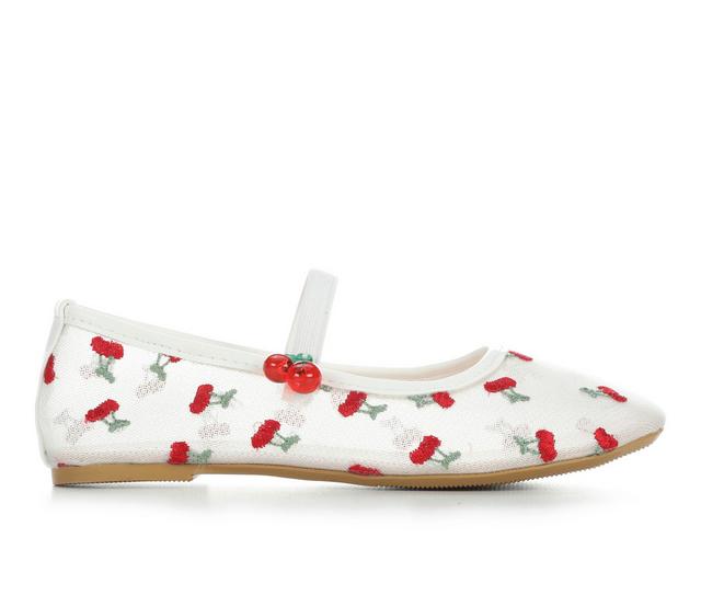Girls' Bebe Little Kid Cherry Flats in White/Red color