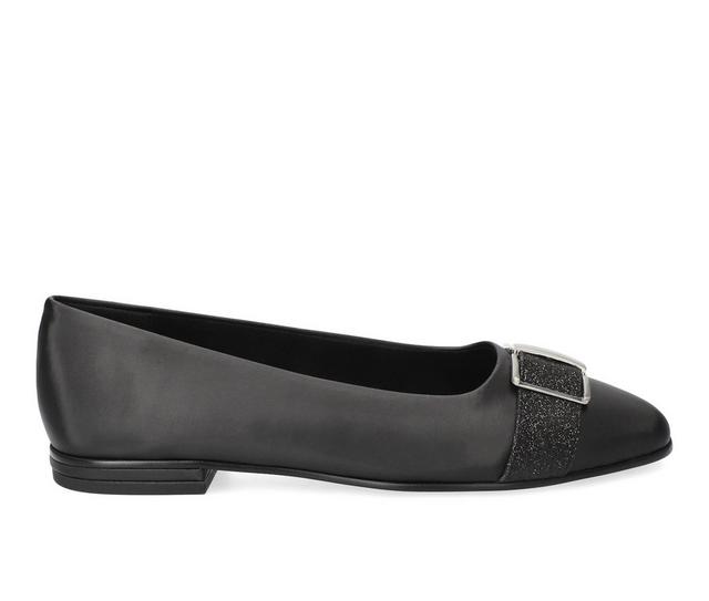 Women's Easy Street Keely Flats in Black Satin color