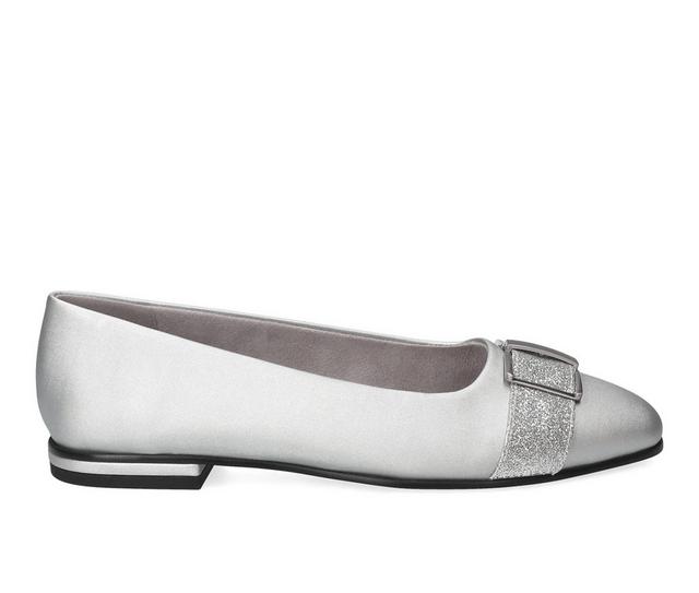 Women's Easy Street Keely Flats in Silver Satin color
