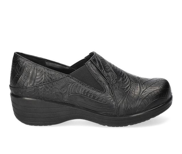 Women's Easy Works by Easy Street Domino Work Shoes in Black Tooled color