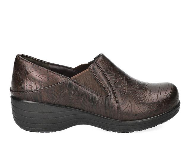 Women's Easy Works by Easy Street Domino Work Shoes in Brown Tooled color
