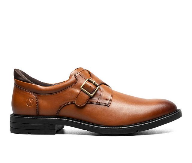 Men's Nunn Bush Kore EZ Hero Plain Toe Monk Strap Oxfords in Cognac color
