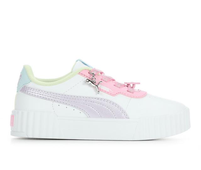 Girls' Puma Little Kid Carina 3.0 Block Party Sneakers in White/Pink/Blue color