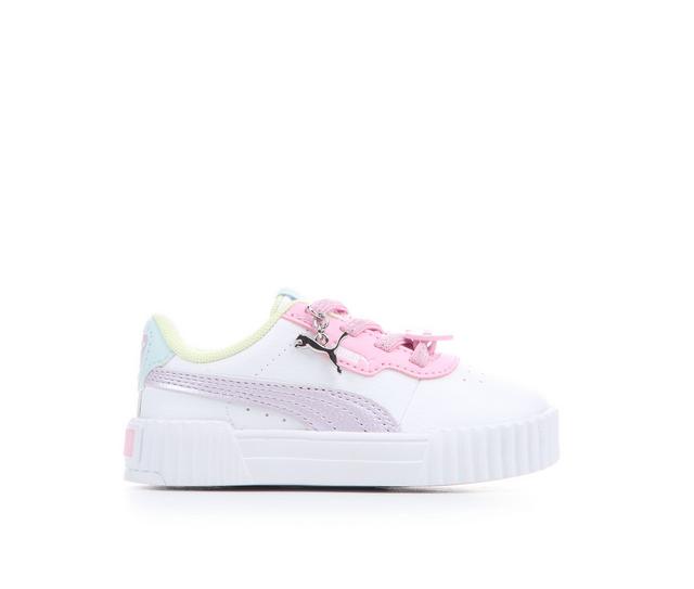 Girls' Puma Toddler Carina 3.0 Block Party Sneakers in White/Pink/Blue color