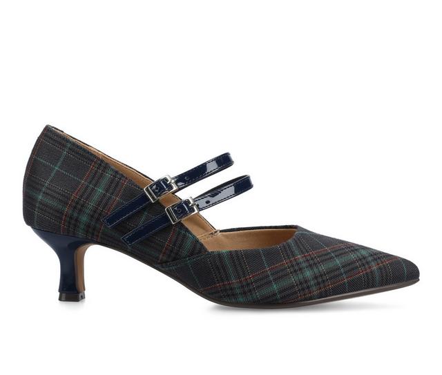 Women's Journee Collection Carnation Pumps in Navy Plaid color