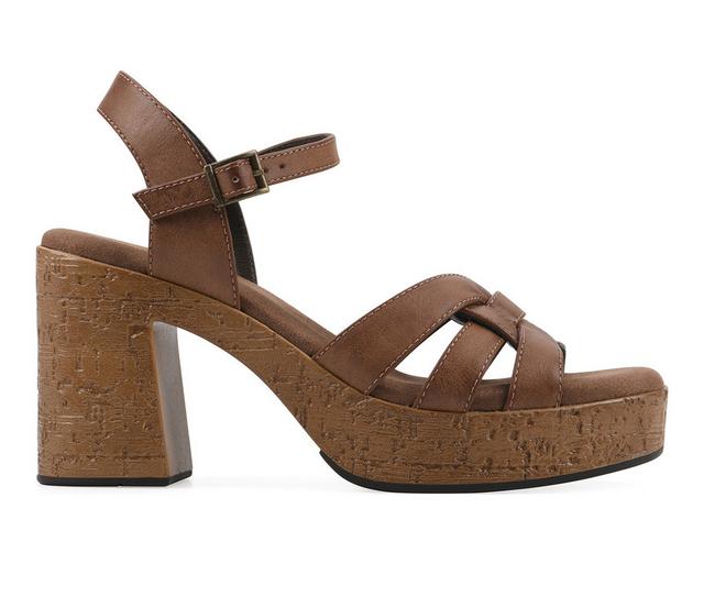 Women's White Mountain Barista Platform Sandals in Dark Tan color