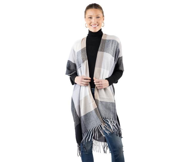 AW Items Checkered Kimono in BLACK/TAUPE color