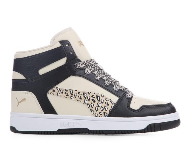 Puma Rebound Layup Cheetah Mid Junior Girls Sneakers in Blk/Tan/Cheetah color