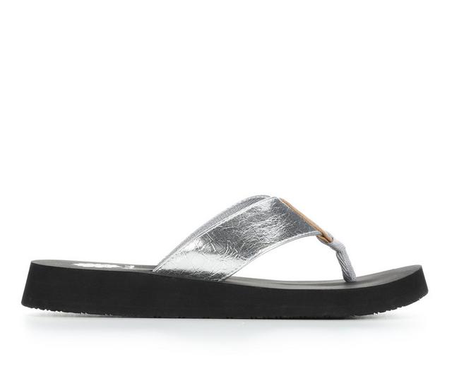 Women's Yellow Box Camala Flip-Flops in Silver color