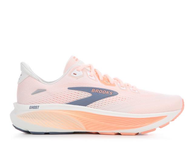 Women's Brooks Ghost 18 Running Shoes in Wht/Pch/Gry 1B color