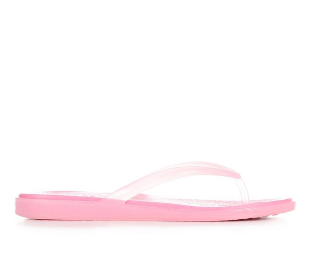 Women's Crocs Miami Jelly Round Toe Flip in Pink Lemonade color