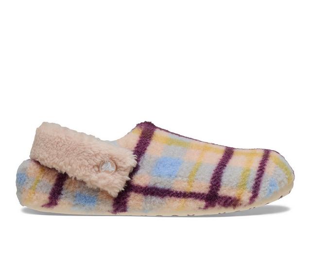 Women's Crocs Classic Cozzzy Plaid Slipper Clogs in Pink Caramel color