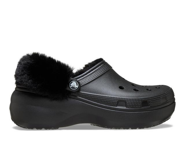 Women's Crocs Classic Platform Fuzz Lined Clog Clogs in Black color
