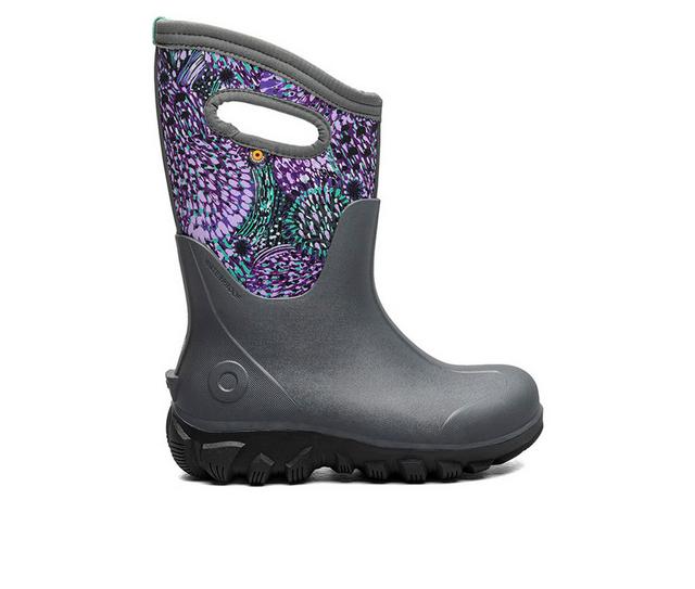 Kids' Bogs Footwear Little Kid & Big Kid Seamless Dandelion Rain Boots in Dark Gray Multi color