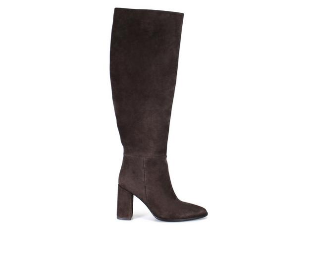 Women's DIBA TRUE Text Back Knee High Boots in Dark Brown color
