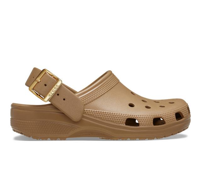 Women's Crocs Classic Metallic Buckle Clog Clogs in Sepia color