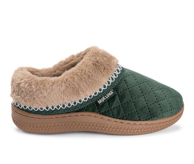 MUK LUKS Charlee Velvet Clog Slippers in Pine Green color