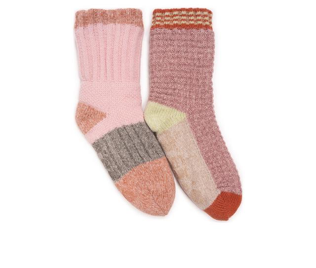 MUK LUKS Color Blocked Sweater Cabin Socks Socks in Pink color