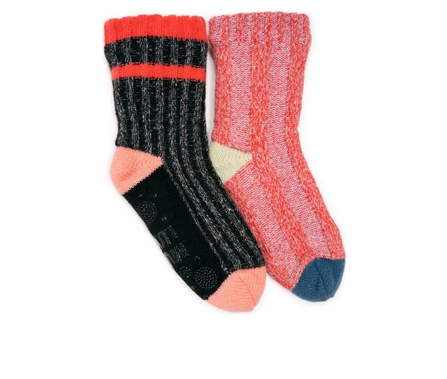 MUK LUKS Color Blocked Sweater Cabin Socks Socks in Black Pink color