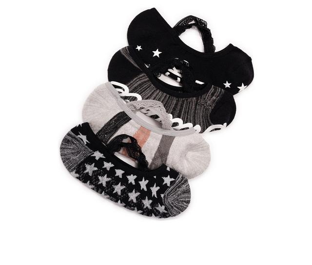 MUK LUKS Criss Cross Ballerina Socks 4pk Socks in Black/Grey color