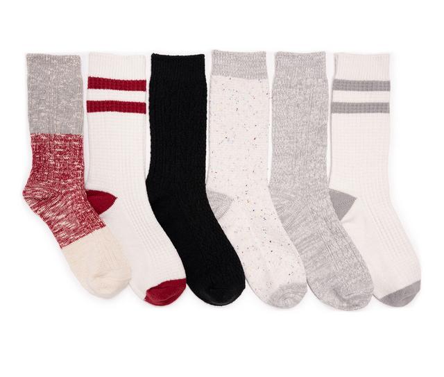 MUK LUKS Microfiber Boot Socks 6 Pack Socks in Ivory/Red/Grey color