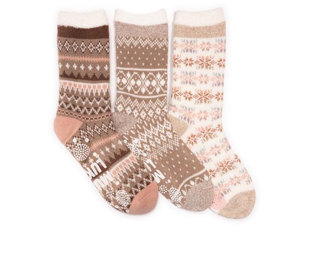 MUK LUKS Tall Cozy Lined Lounge Sock 3 Pack Socks in Pink/Brown color