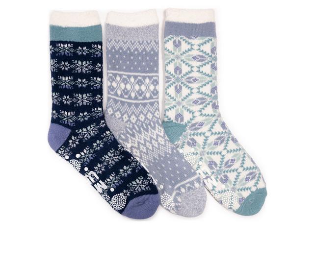 MUK LUKS Tall Cozy Lined Lounge Sock 3 Pack Socks in Blue color