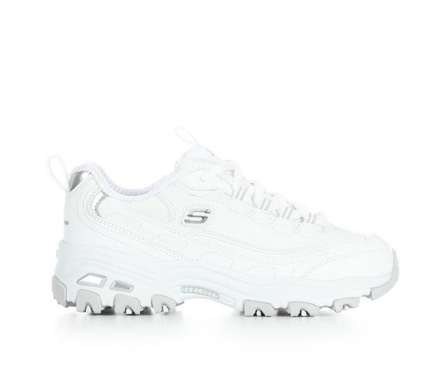 Kids' Skechers Little Kid & Big Kid D'Lites Running Shoes in White/Silver color