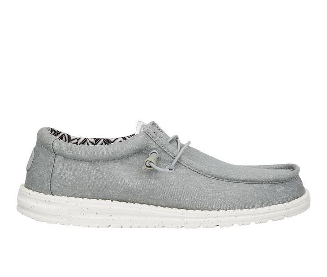 Men's HEYDUDE Wally Stretch Canvas Wide Boat Shoes in Light Grey color