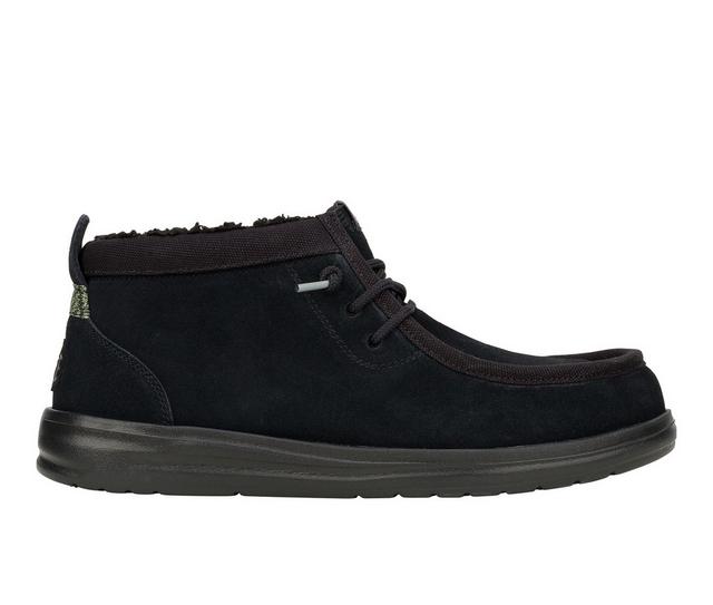 Men's HEYDUDE Wally Mid GripR Warmth Casual Shoes in Black/Black color