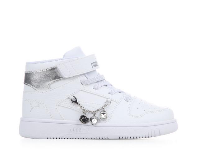 Girls' Puma Little Kid & Big Kid Rebound Layup Charms Mid Sneakers in Wht/Wht/Silver color