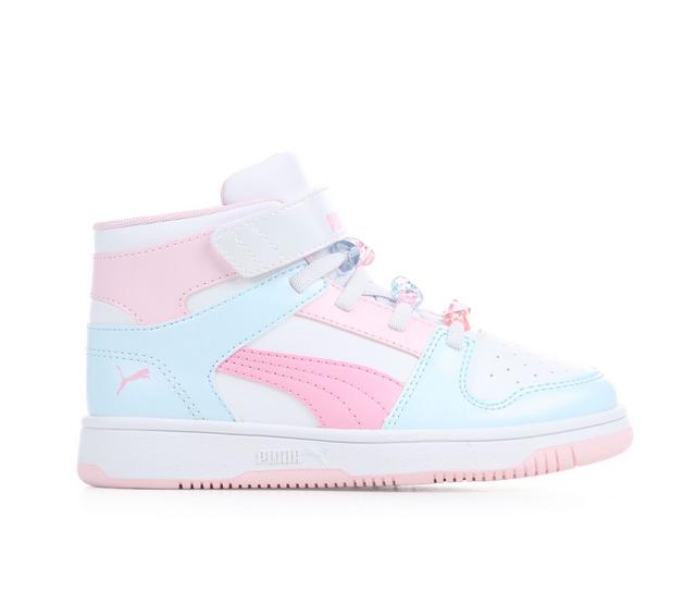 Girls' Puma Little Kid Rebound LayUp Beads Sneakers in Wht/Blu/Pk/Purp color