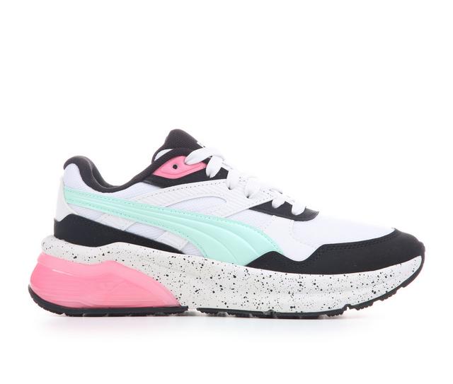 Girls' Puma Big Kid Seeker Retro Running Shoes in Wht/Blk/Mint/Pk color
