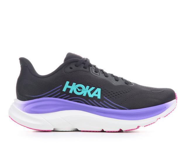 Women's Hoka Clifton 11 Running Shoes in Black/Neon color