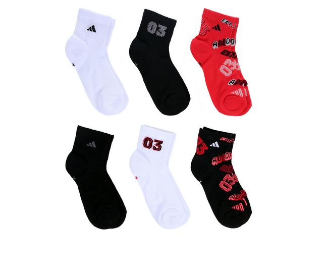 Adidas 6 Pair Boys' Cushioned Graphic Quarter in Ruby Red/Black color