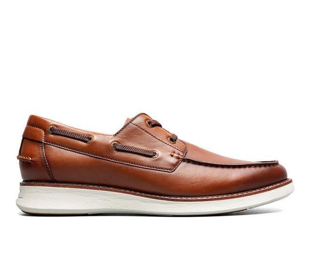 Men's Florsheim Launch Moc Toe Elastic Lace Boat Shoes in Cognac/Chest color