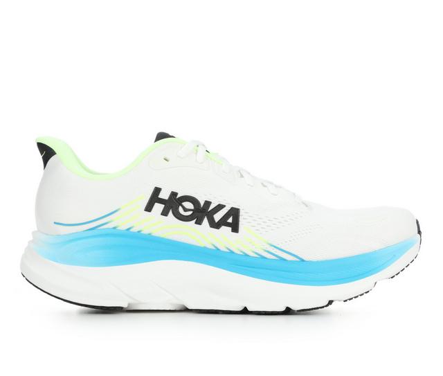 Men's Hoka Clifton 11 Running Shoes in Wht/Blk/Blue color