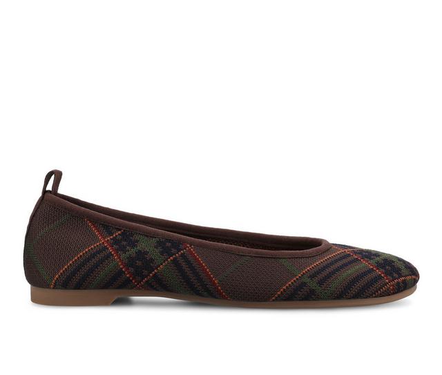 Women's Journee Collection Aria Flats in Brown Plaid color