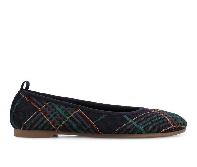 Women's Journee Collection Aria Flats in Navy Plaid color