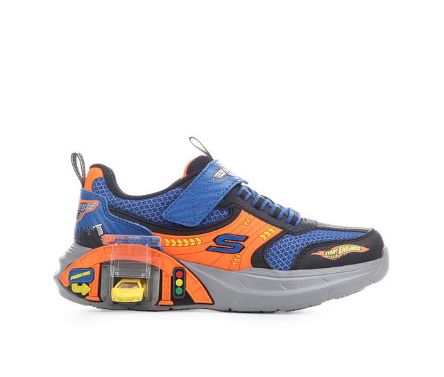 Kids' Skechers Little Kid Garage Running Shoes in Blk/Blu/Org color