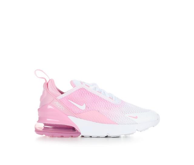 Girls' Nike Air Max 270 PS Running Shoes in Pink/White color