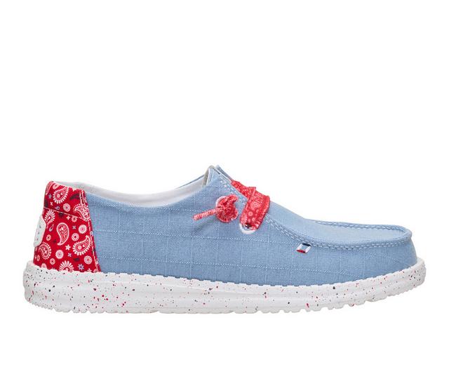 Women's HEYDUDE Wendy Americana Paisley Faded Denim Boat Shoes in Blue color