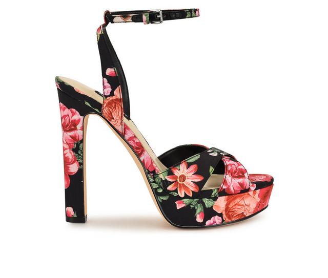 Women's Nine West Wilda Dress Sandals in Black Floral color
